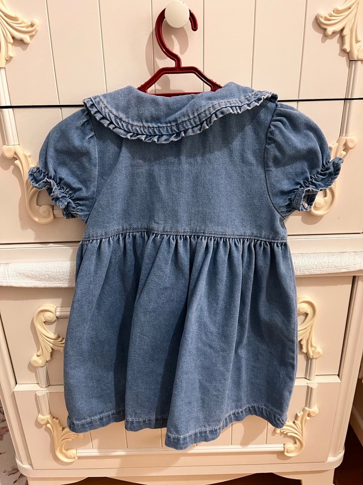 Nakışlı Mavi Kız Kot Elbise - Görsel 2