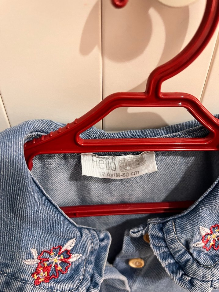 Nakışlı Mavi Kız Kot Elbise - Görsel 3