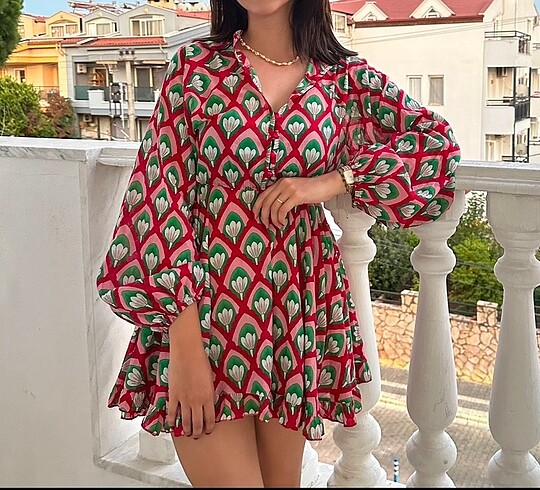Trendyolmilla Desenli Plaj Elbisesi