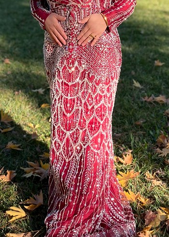 Bordo Drapeli Uzun Abiye Elbise - Görsel 3