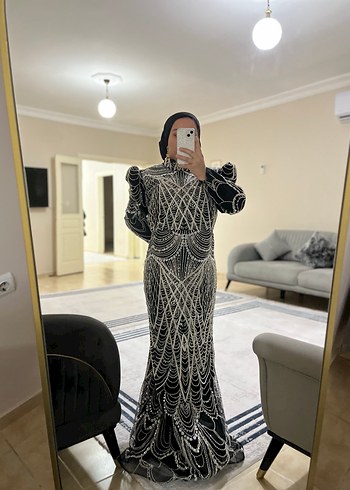 Uzun Siyah Gotik Drapeli Abiye Elbise - Görsel 3