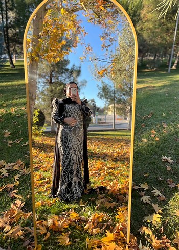 Uzun Siyah Gotik Drapeli Abiye Elbise - Görsel 2