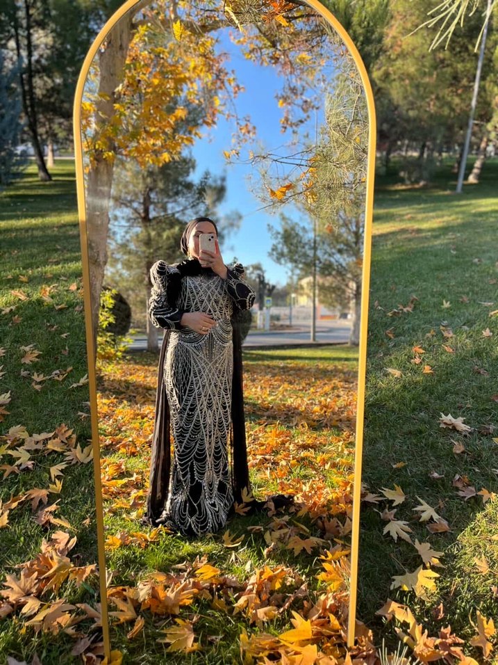 Uzun Siyah Gotik Drapeli Abiye Elbise - Görsel 2