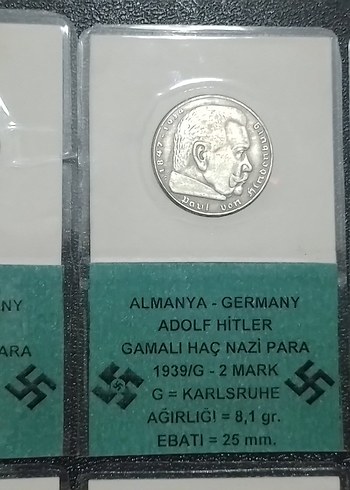 Almanya Vintage Adolf Hitler Nazi Rozetleri NAZİ GÜMÜŞ 2 MARK - Görsel 5