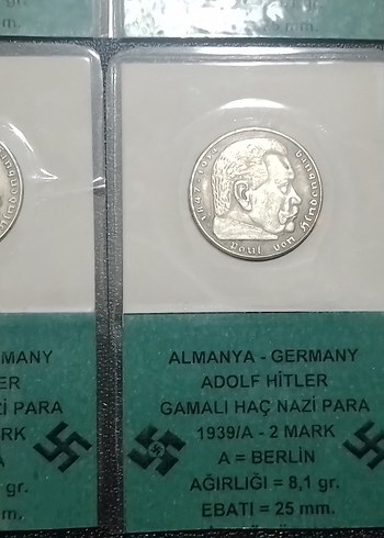 Almanya Vintage Adolf Hitler Nazi Rozetleri NAZİ GÜMÜŞ 2 MARK - Görsel 6
