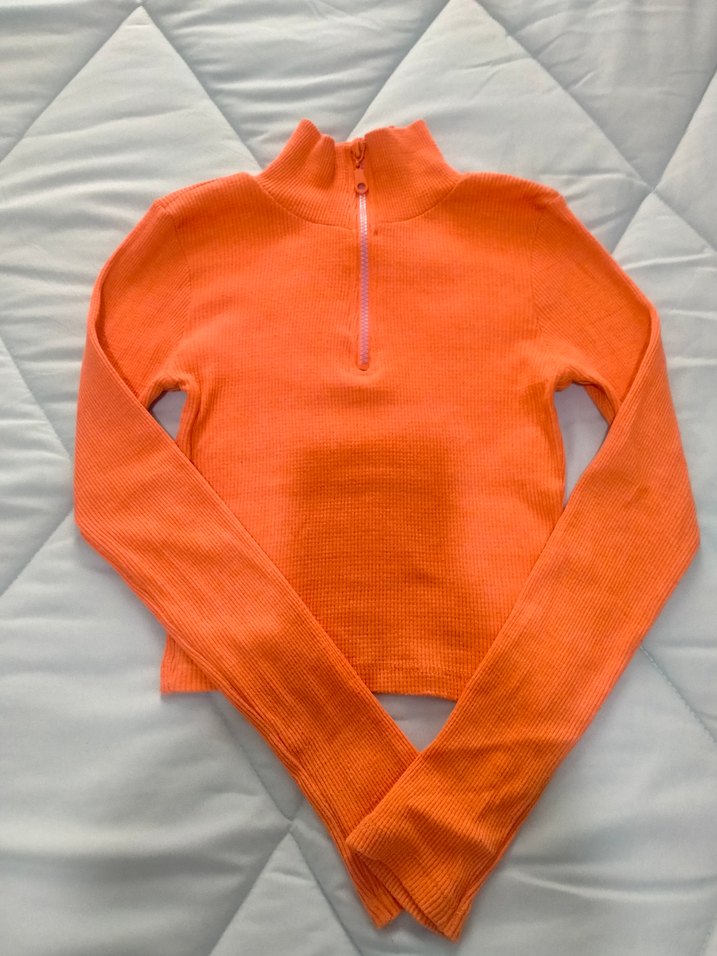 Turuncu Yarım Fermuarlı Uzun Kollu Kadın Kazak - Görsel 2