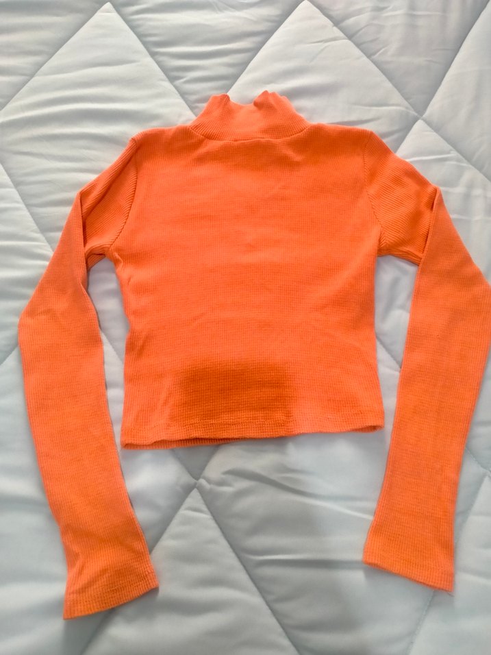 Turuncu Yarım Fermuarlı Uzun Kollu Kadın Kazak - Görsel 3