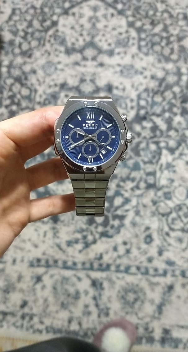 Gri Kordonlu Mavi Kadranlı Erkek Saat - Görsel 3