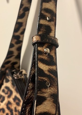 Beden kahverengi Renk Kahverengi Leopar Desenli Deri Kadın Çanta