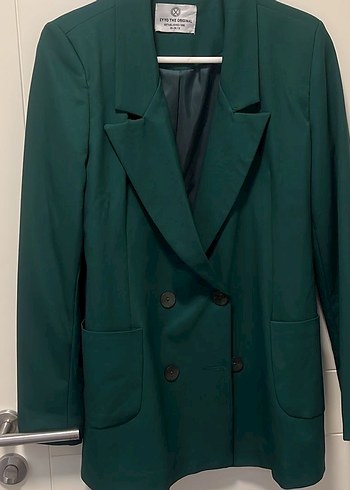 Kadın Yeşil Midi blazer Ceket, Düğmeli, Uzun Kollu