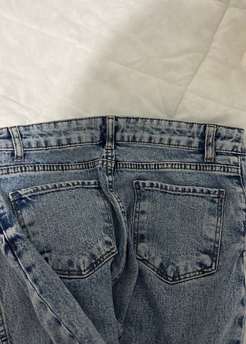 Kadın Mavi Bağlama Desenli Midi Kot Pantolon - Görsel 4