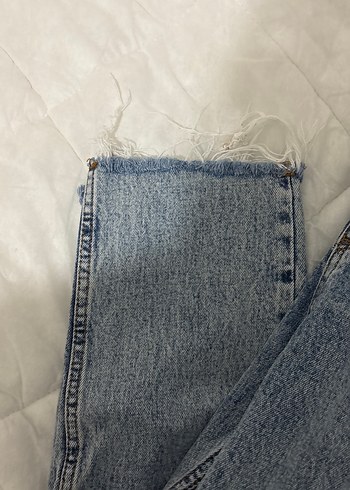 Kadın Mavi Bağlama Desenli Midi Kot Pantolon - Görsel 2