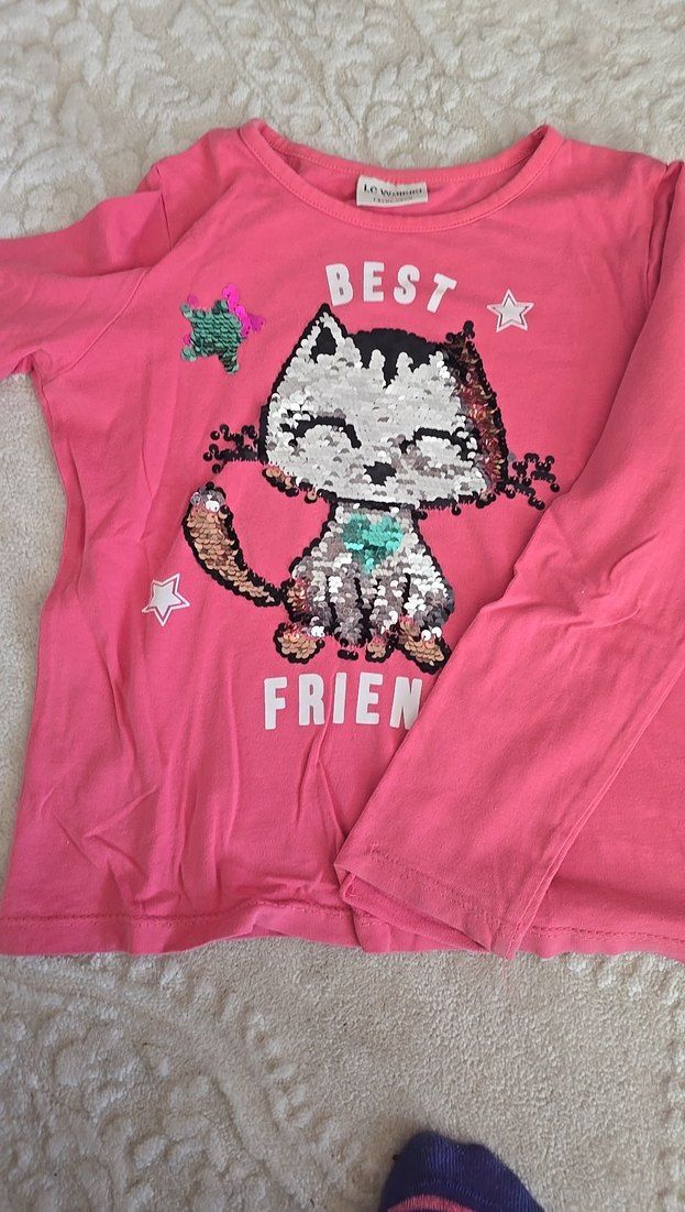 Pembe Payetli Kız Çocuk Uzun Kollu Tişört - Görsel 2