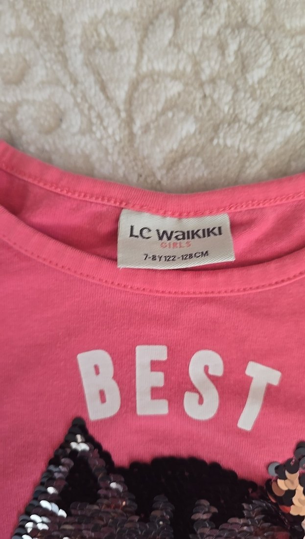 Pembe Payetli Kız Çocuk Uzun Kollu Tişört - Görsel 3