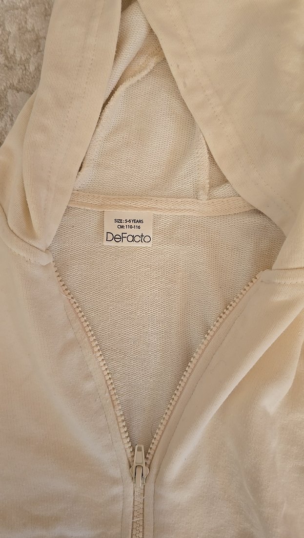 Kız Çocuk Kapüşonlu Fermuarlı Bej Ceket - Görsel 2