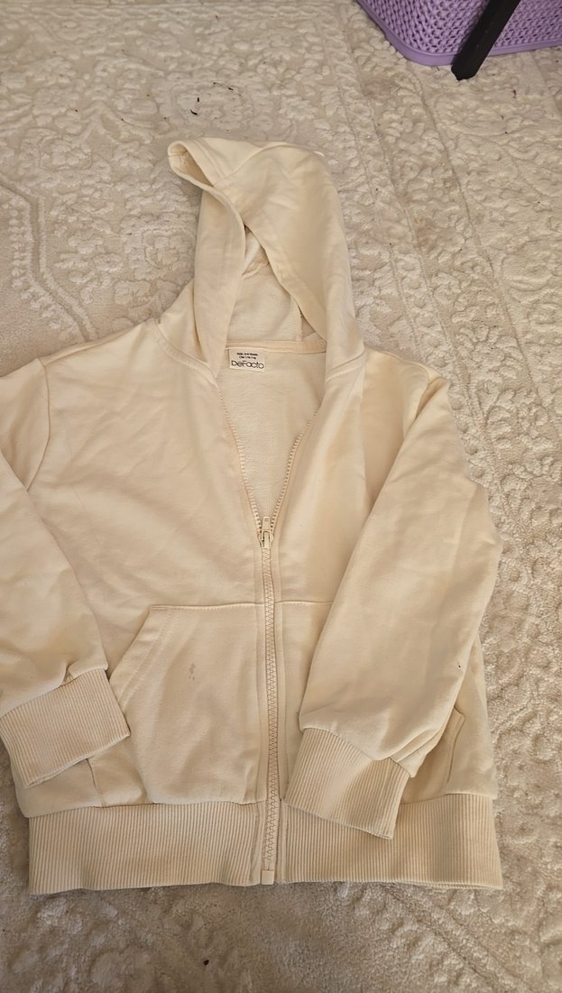 Kız Çocuk Kapüşonlu Fermuarlı Bej Ceket - Görsel 4