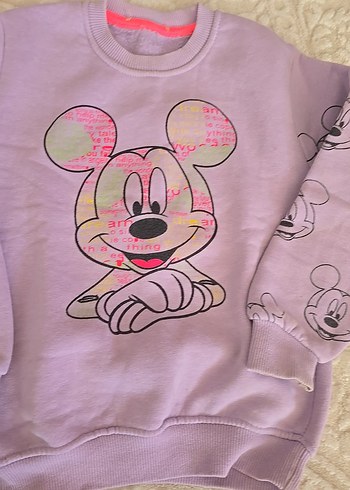 Kız Çocuk Mor Mickey Baskılı Sweatshirt - Görsel 2