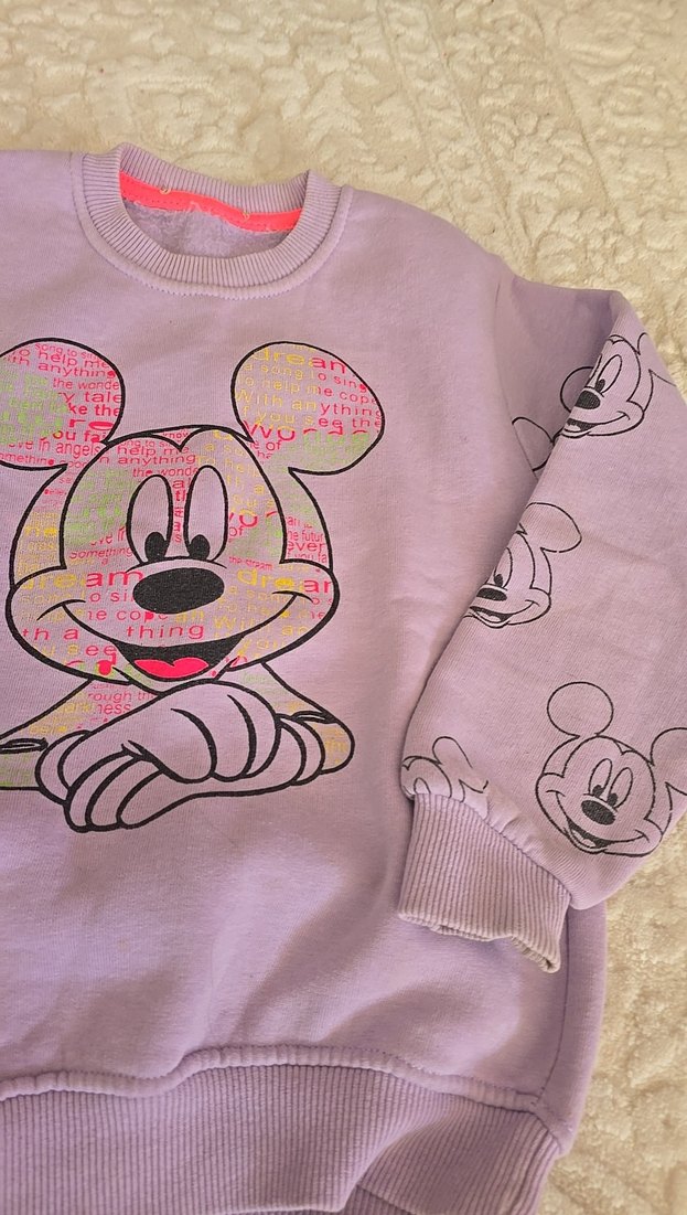Kız Çocuk Mor Mickey Baskılı Sweatshirt - Görsel 3