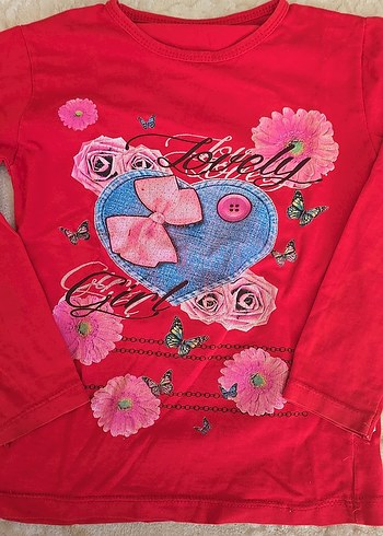 Kız Çocuk Kırmızı Uzun Kollu Baskılı Tişört - Görsel 2