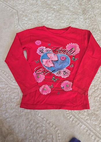 Kız Çocuk Kırmızı Uzun Kollu Baskılı Tişört - Görsel 3