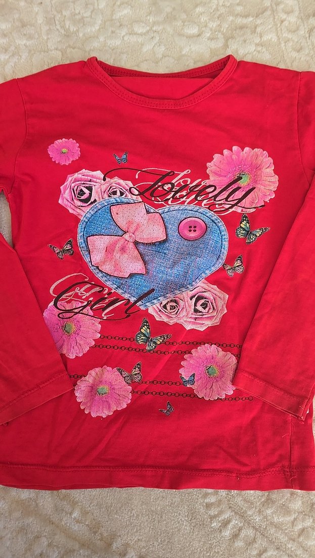 Kız Çocuk Kırmızı Uzun Kollu Baskılı Tişört - Görsel 2