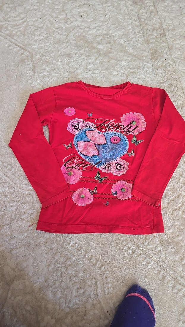 Kız Çocuk Kırmızı Uzun Kollu Baskılı Tişört - Görsel 3