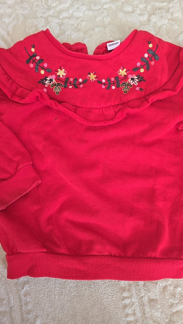 Kız Çocuk Kırmızı Fırfırlı Sweatshirt - Görsel 2