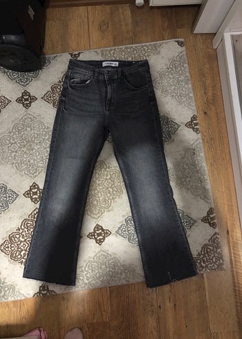 Pull and Bear Gri Bol Kesim Midi Kadın Kot Pantolon