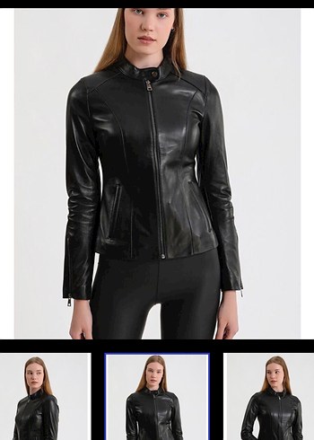 Siyah Deri Biker Ceket Kadın - Görsel 3