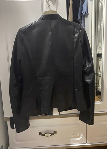 Siyah Deri Biker Ceket Kadın - Görsel 6