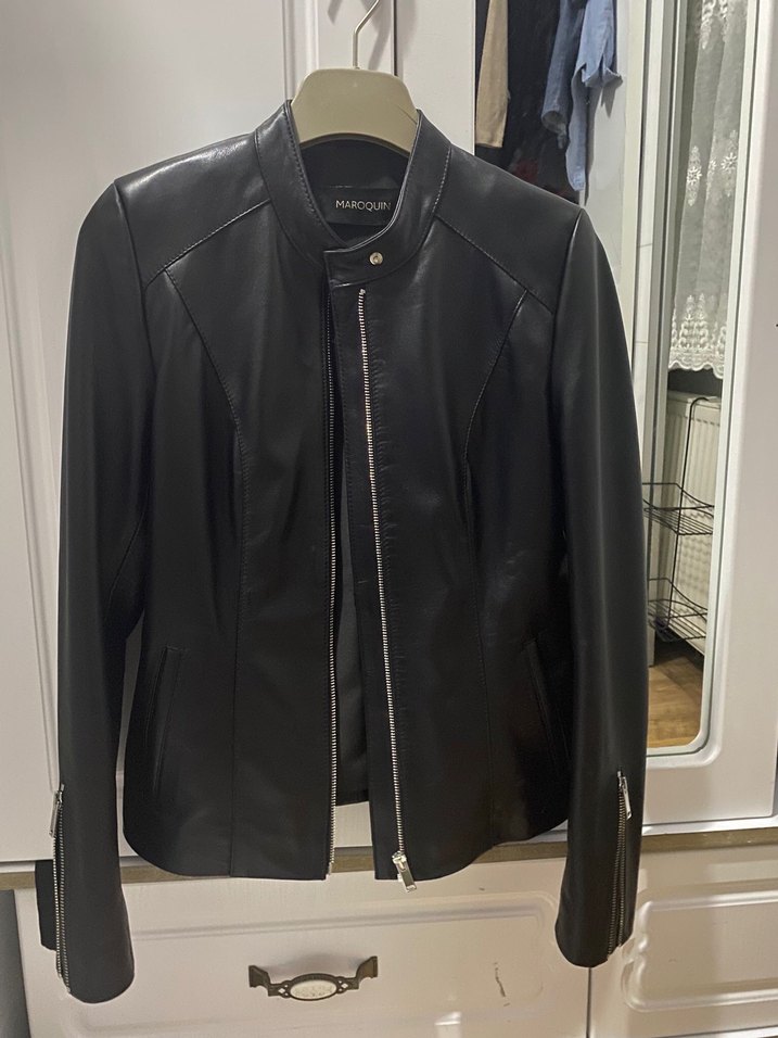 Siyah Deri Biker Ceket Kadın - Görsel 4