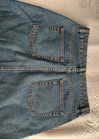 32 Beden Düğmeli Mavi Denim Midi Etek