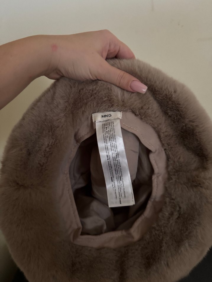 Mango Bej Kürklü Kadın Şapka - Görsel 3