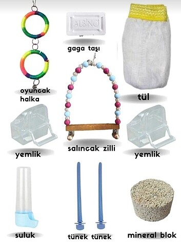 Kuş kafesi +örtü+sallanma+ oyuncağı+2 tane sülük+2 tane yemlik+2
