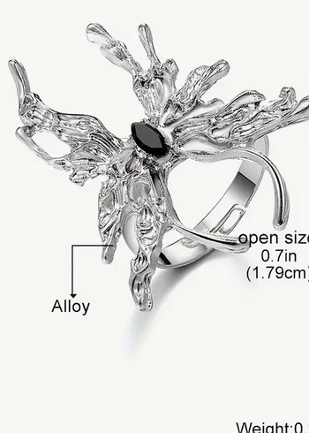 Gri İşlemeli Payetli Gotik Kelebek Yüzük - Görsel 2