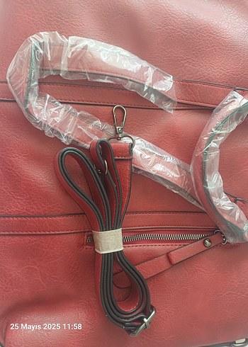 Kırmızı Deri Kadın Çanta - Görsel 6