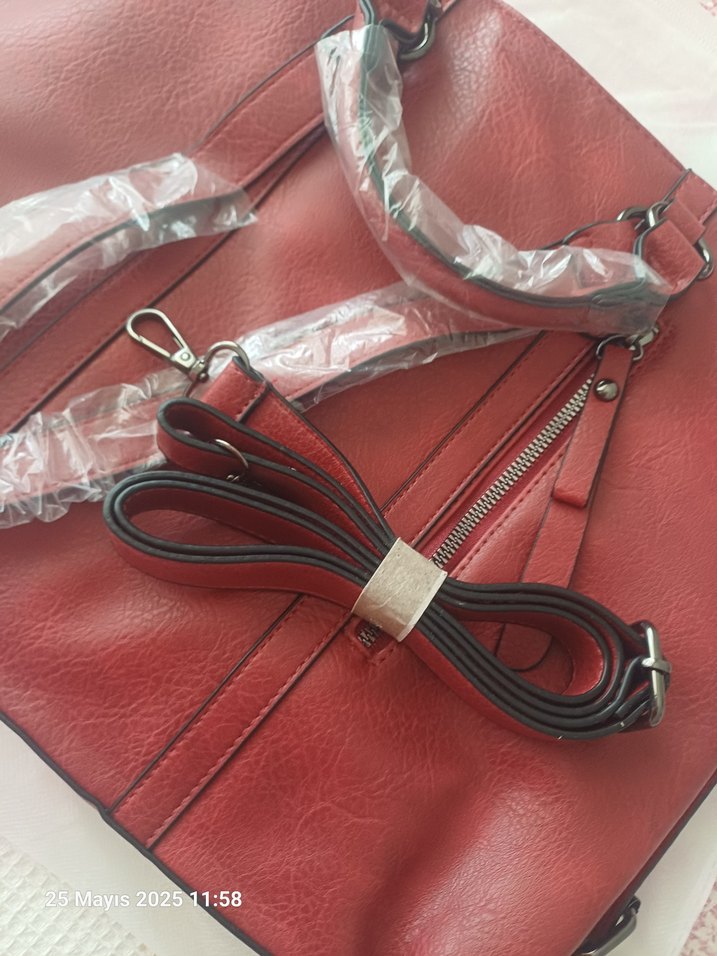 Kırmızı Deri Kadın Çanta - Görsel 5