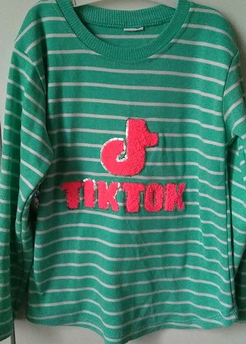 Kız Çocuk Renkli Çizgili Örme Tişört - Görsel 2