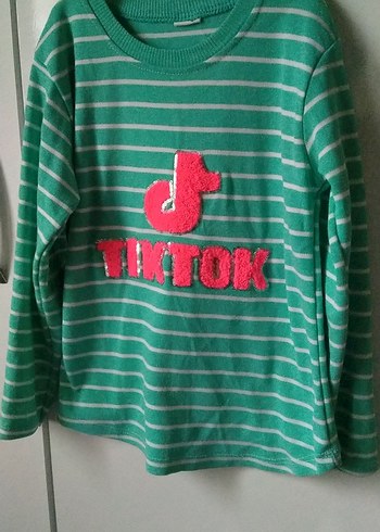 Kız Çocuk Renkli Çizgili Örme Tişört - Görsel 3