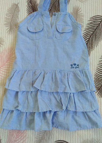 Kız Çocuk Mavi Denim Fırfırlı Elbise