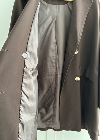 Diğer Düğmeli Kahverengi Midi Kadın Blazer