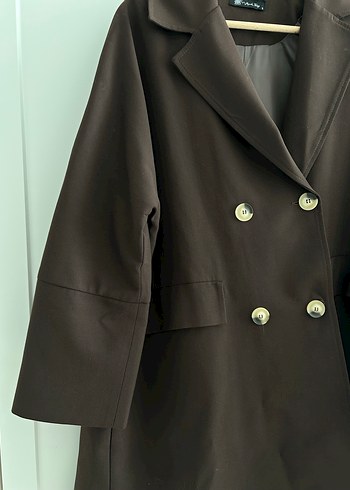 universal Beden kahverengi Renk Düğmeli Kahverengi Midi Kadın Blazer