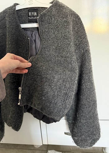 Gri Yün Fermuarlı Kadın Ceket - Görsel 2