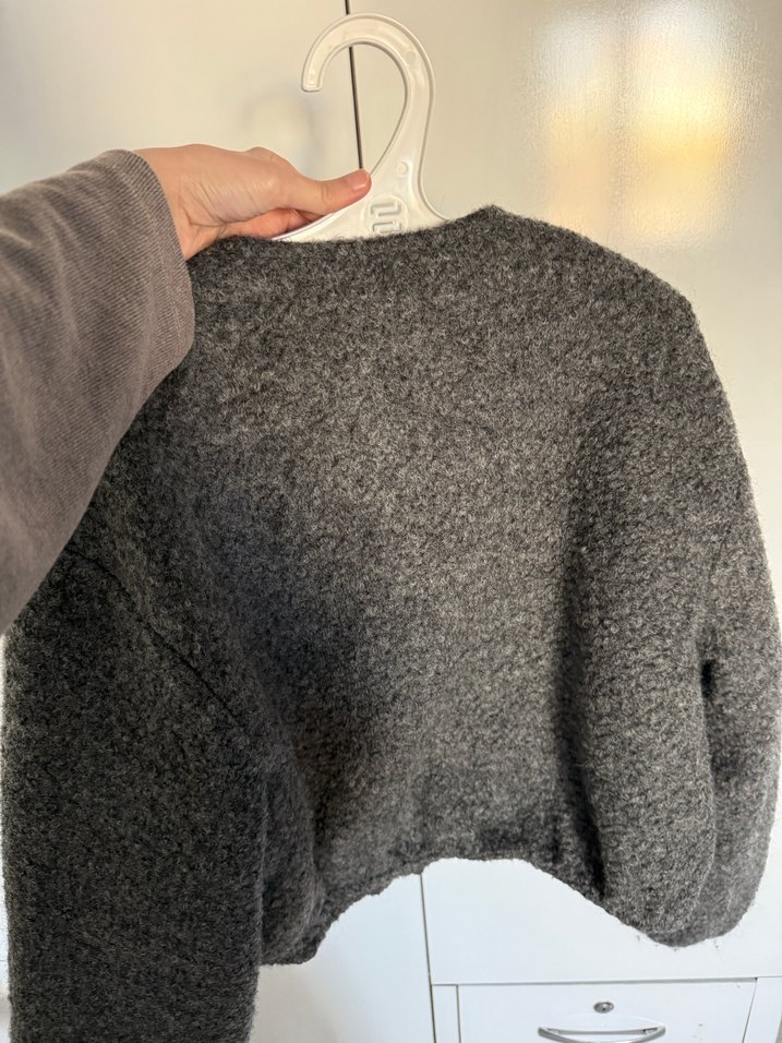 Gri Yün Fermuarlı Kadın Ceket - Görsel 4