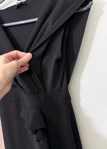 Siyah Drapeli V Yaka Uzun Abiye Elbise - Görsel 5