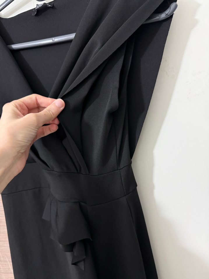 Siyah Drapeli V Yaka Uzun Abiye Elbise - Görsel 5