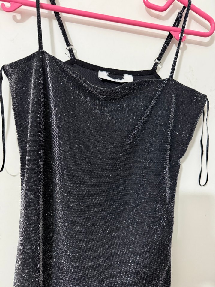 Siyah Drapeli İnce Askılı Uzun Abiye Elbise - Görsel 2