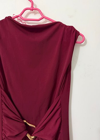 Bordo Drapeli Uzun Kadın Elbise - Görsel 4