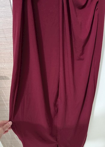 Bordo Drapeli Uzun Kadın Elbise - Görsel 6