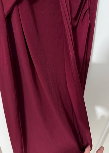 Bordo Drapeli Uzun Kadın Elbise - Görsel 5